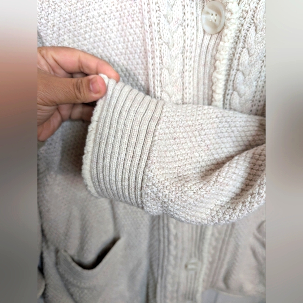 L.L. Bean Cozy Cream Hooded Sweater jacket double layered SZ XL 0282 - Picture 5 of 7